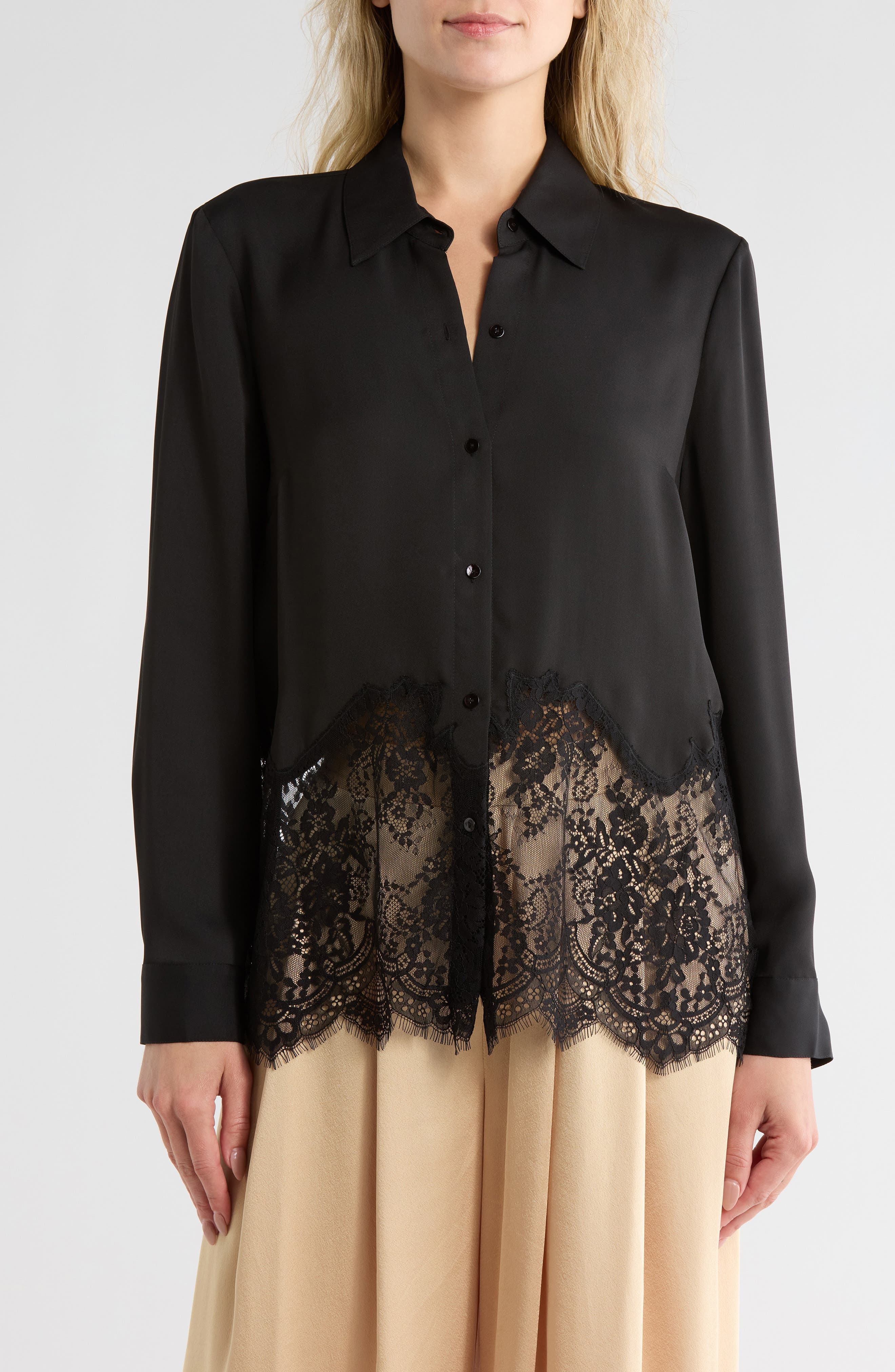 L'AGENCE Adalee Lace Trim Button-Up Shirt