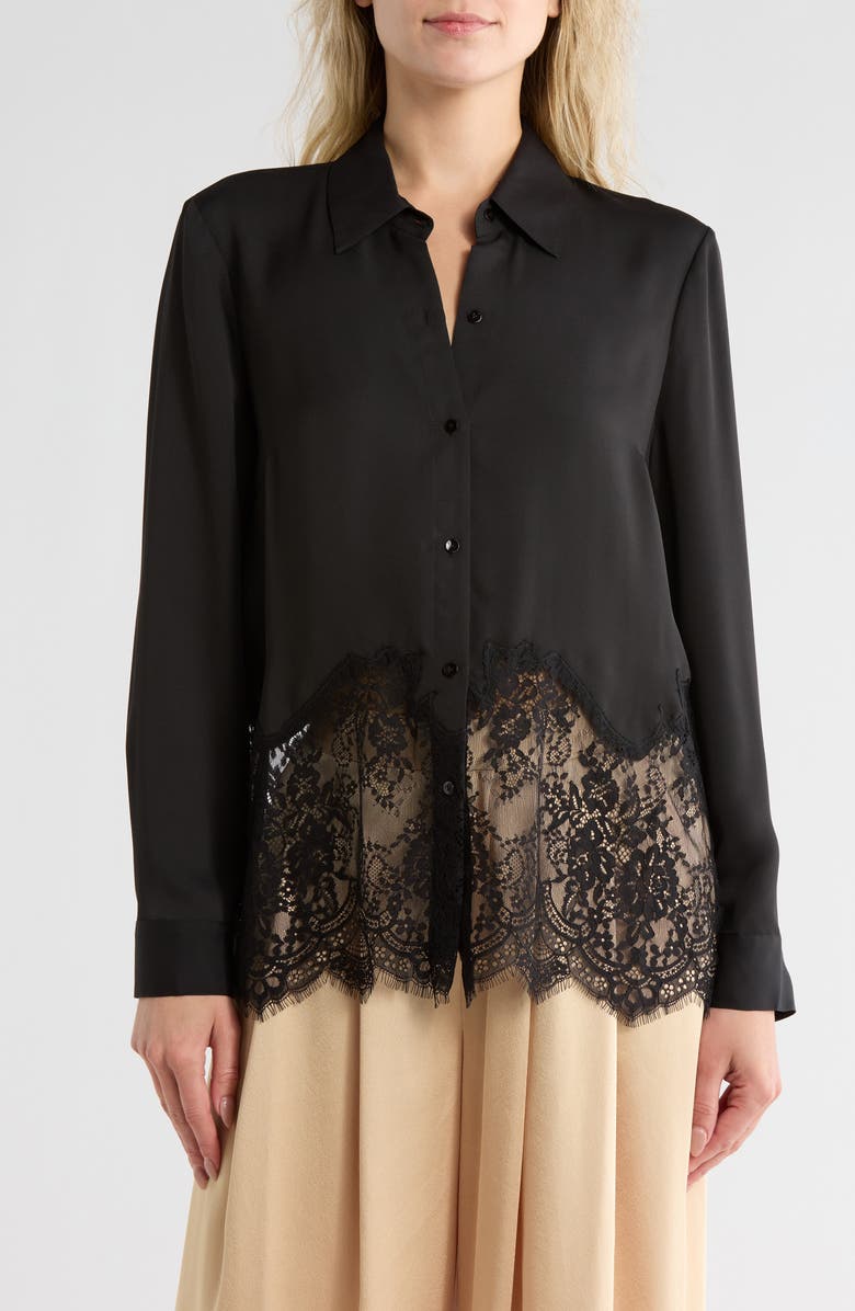 L'AGENCE Adalee Lace Trim Button-Up Shirt, Main, color,