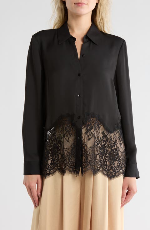 Adalee Lace Trim Button-Up Shirt