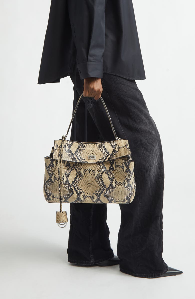 Balenciaga Medium Rodeo Python Print Leather Top Handle Bag, Alternate, color, Natural