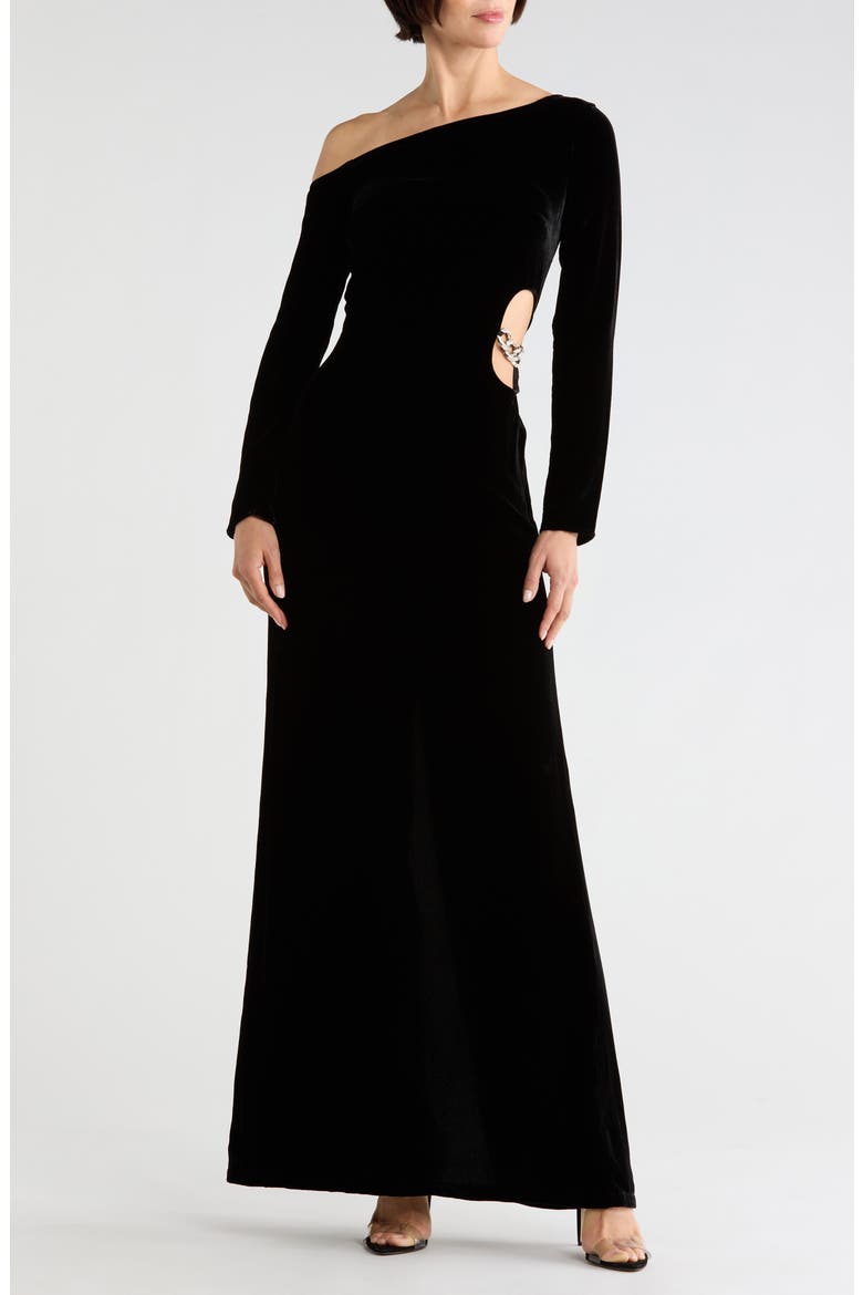 Seren Cutout Long Sleeve Maxi Dress, Main, color, BLACK