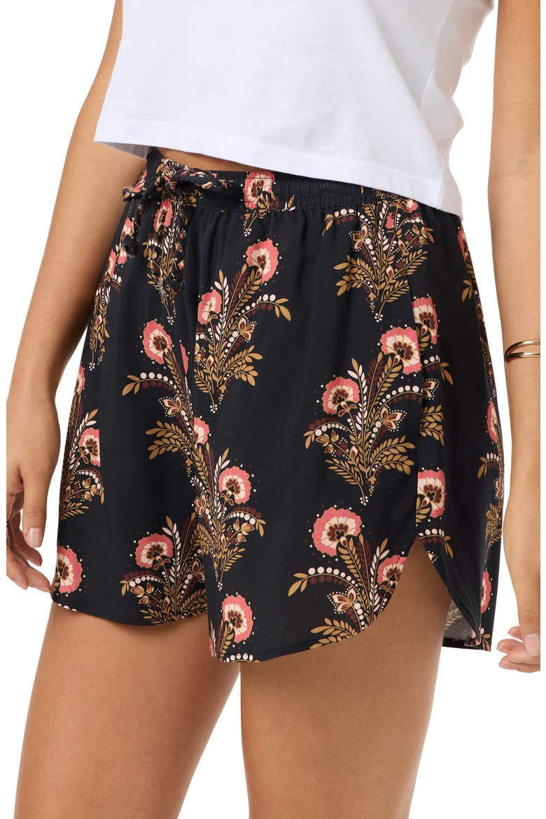 Millie Block Print Floral Shorts, Alternate, color, BLACK