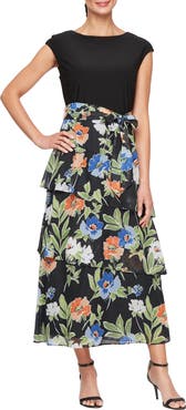 SL FASHIONS Mixed Media Tiered Dress