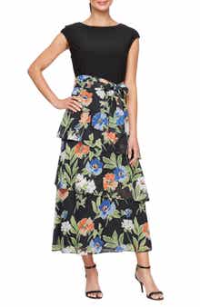 SL FASHIONS Mixed Media Tiered Dress