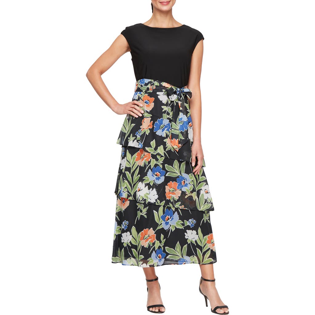 Shop Sl Fashions Mixed Media Tiered Dress In Black White