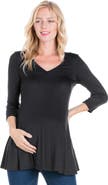 24seven Comfort Apparel Three Quarter Sleeve V-neck Maternity Tunic Top