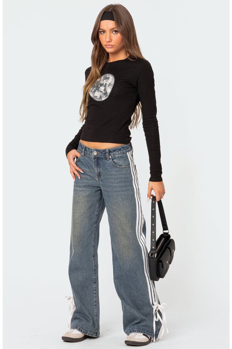 Mattie Side Stripe Bow Low Rise Wide Leg Jeans, Alternate, color, BLUE-WASHED