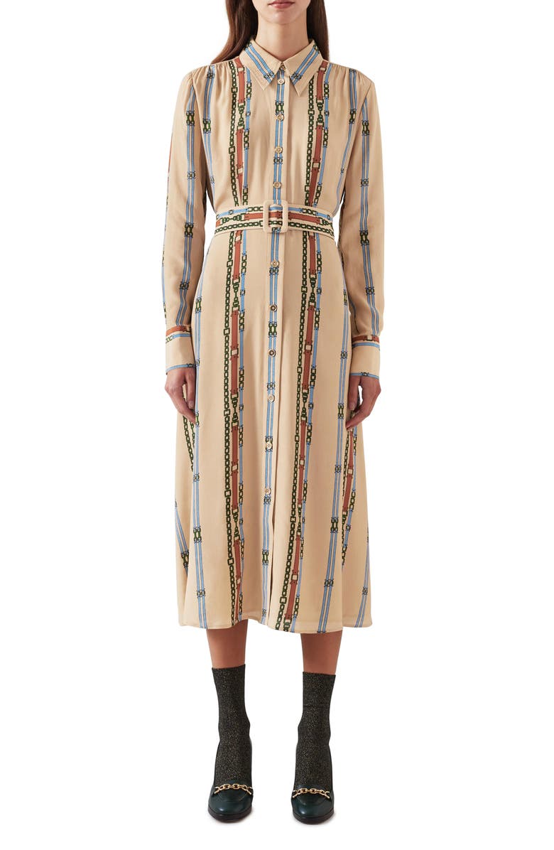 LK Bennett Kate Long Sleeve Belted Shirtdress, Main, color,