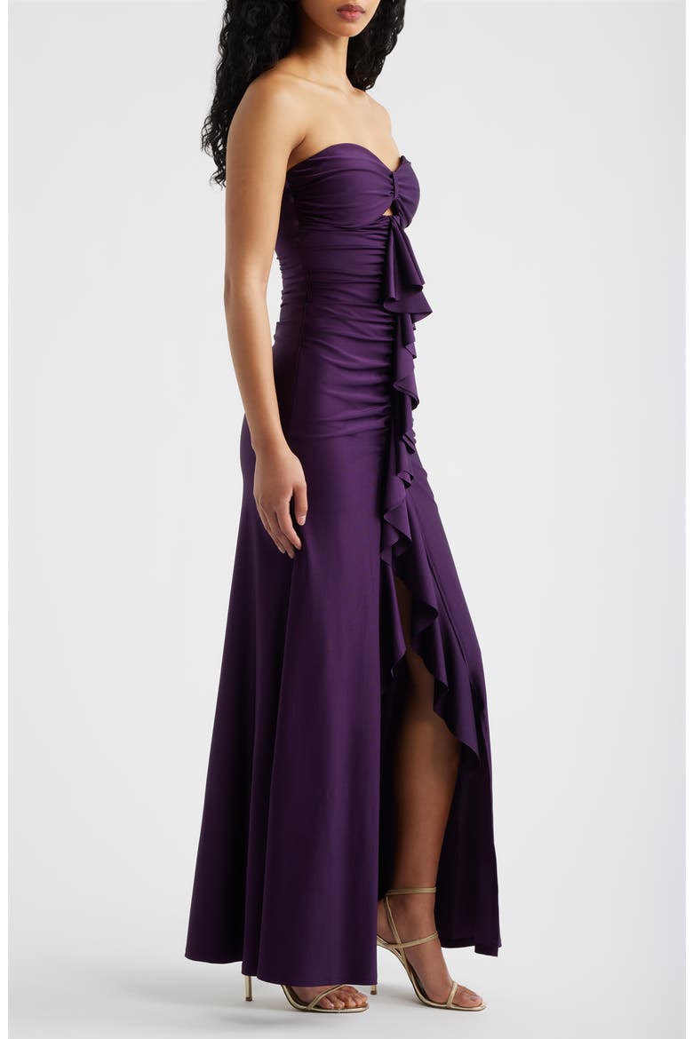 Strapless Ruffle Sateen Gown, Alternate, color, EGGPLANT