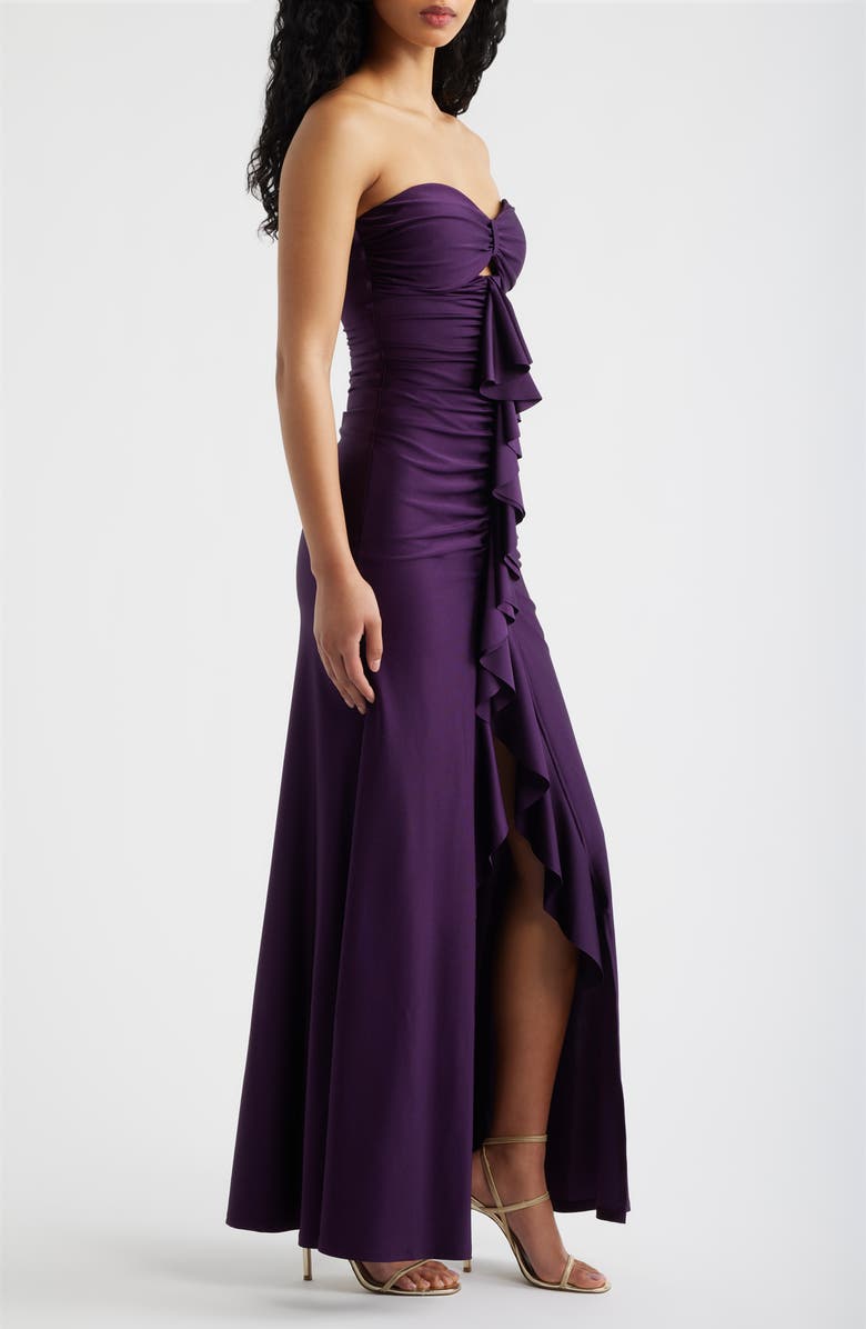 Emerald Sundae Strapless Ruffle Sateen Gown, Alternate, color, Eggplant