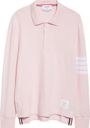 Thom Browne 4-Bar Long Sleeve Cotton Piqué Polo