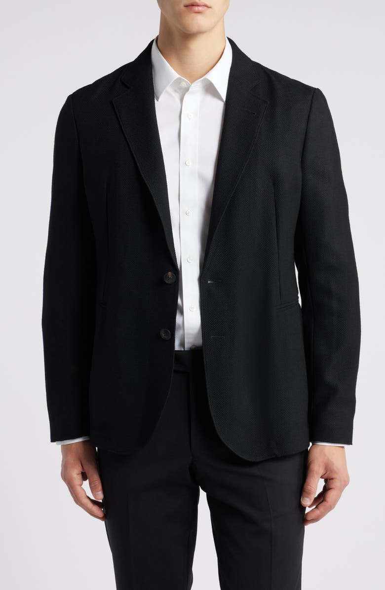 Emporio Armani Textured Black Wool Sport Coat, Main, color, Solid Black