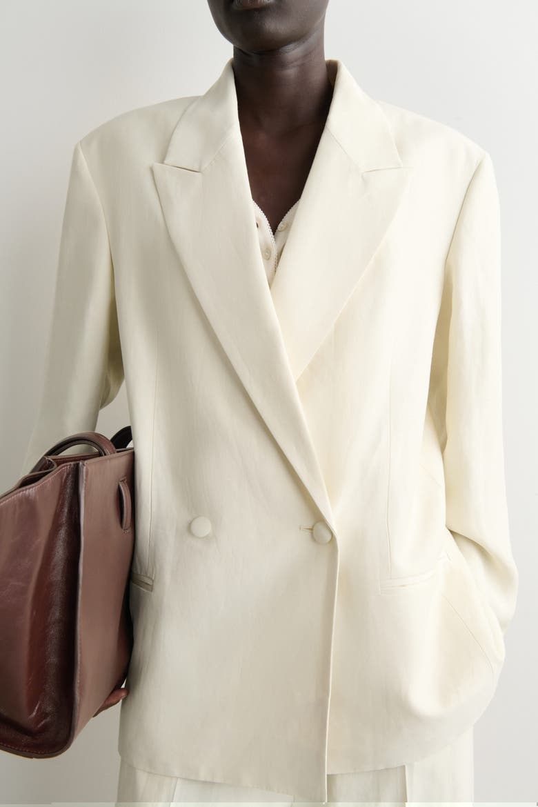 Linen-blend Tuxedo Blazer, Alternate, color, ECRU