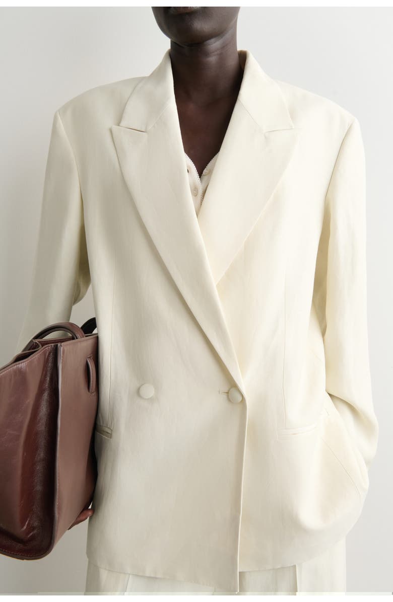 COS Linen-blend Tuxedo Blazer, Alternate, color, Ecru