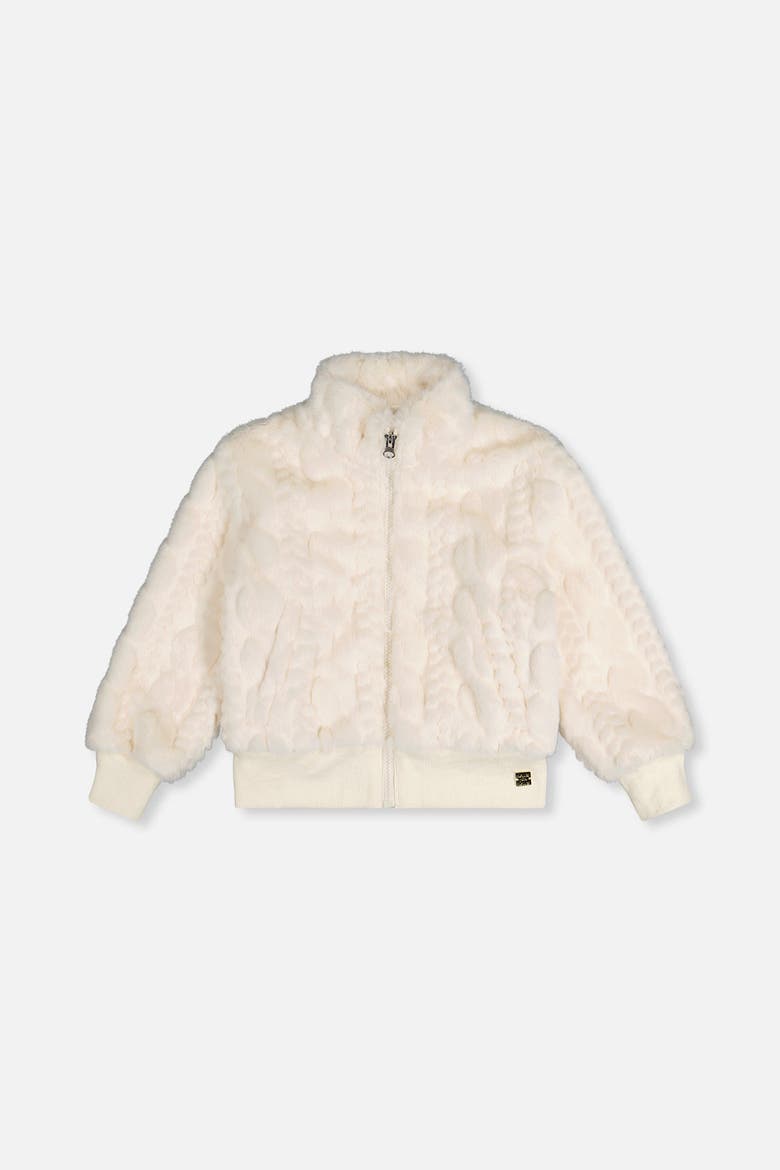 Faux Fur Jacquard Zip Ribbed Cuff Jacket, Main, color, Beige
