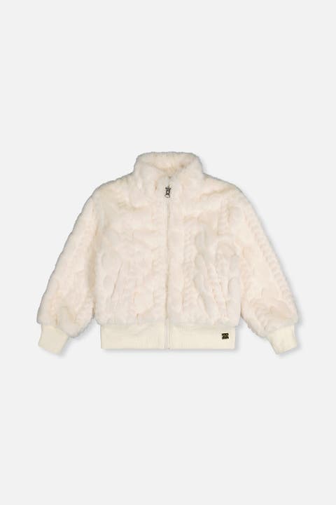 Faux Fur Jacquard Zip Ribbed Cuff Jacket