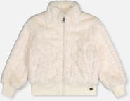 Deux par Deux Faux Fur Jacquard Zip Ribbed Cuff Jacket