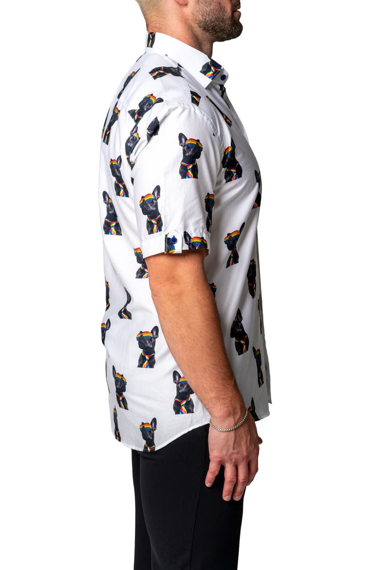 Galileo Glasses Dog Regular Fit Short Sleeve Button-Up Shirt, Alternate, color, WHITE