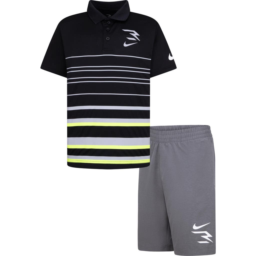 Shop 3 Brand Kids' Stripe Polo & Shorts Set (big Kid In Black