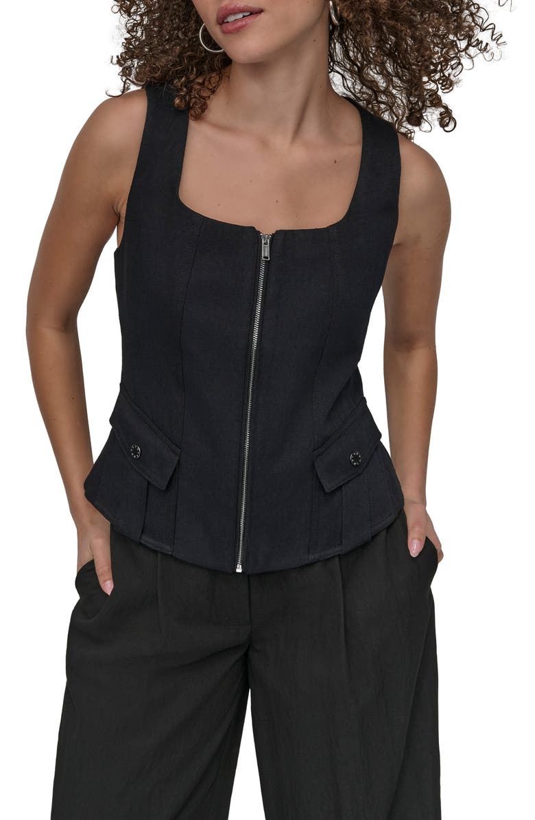 DKNY Zip Front Twill Sleeveless Top, Main, color,