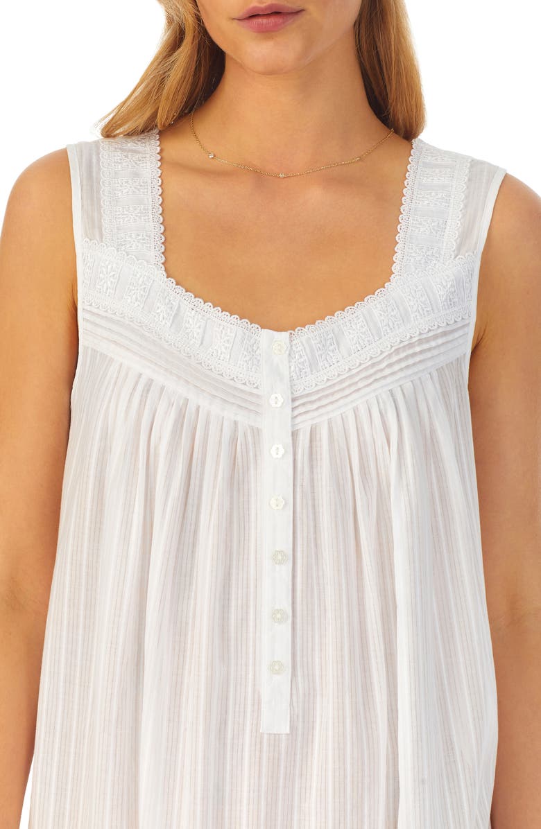 Eileen West Sleeveless Cotton Dobby Nightgown, Alternate, color, White