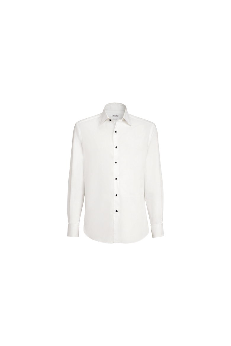 Sea Island cotton twill tuxedo shirt with spread collar, Alternate, color, Blue