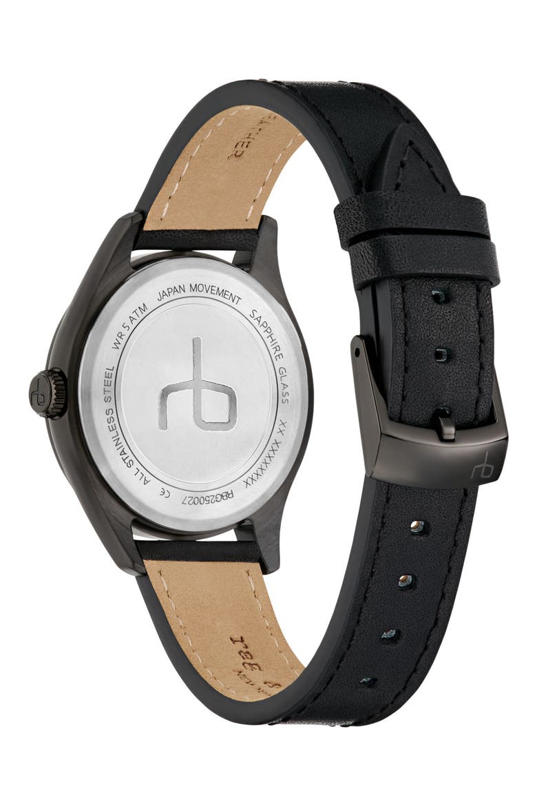 Dean Leather Strap Watch, 38mm, Alternate, color, BLACK