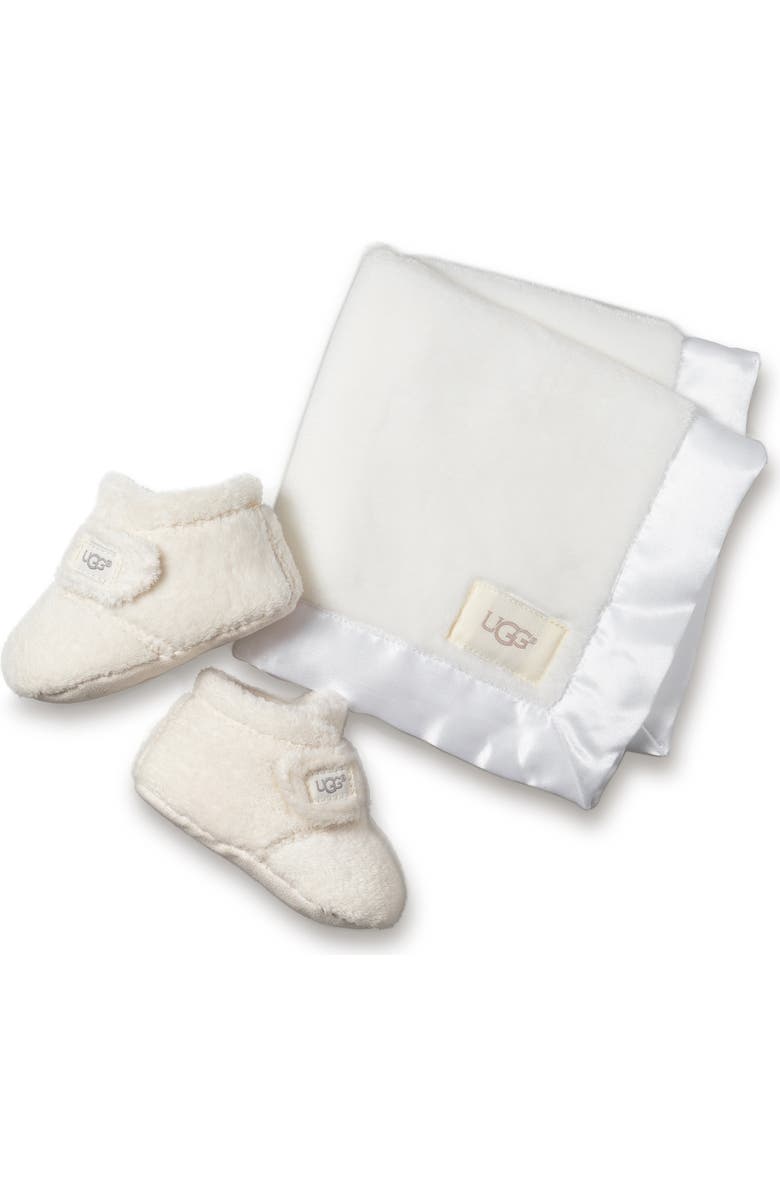 UGG<sup>®</sup> Bixbee Bootie & Lovey Blanket Set, Main, color, Vanilla White
