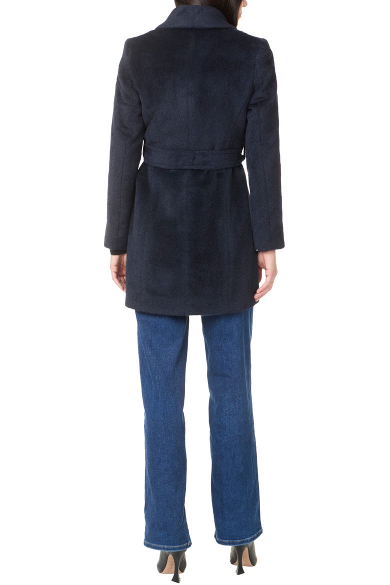 Baby Alpaca and Wool Blend Short Belted Coat, Alternate, color, NAVY