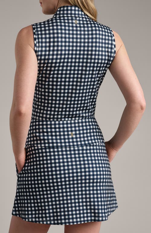 Rhone Court Gingham Sleeveless Polo In Navy Blue