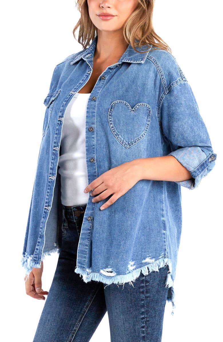 Billy T Heart Pocket Denim Button-Up Shirt, Alternate, color, Vintage Denim