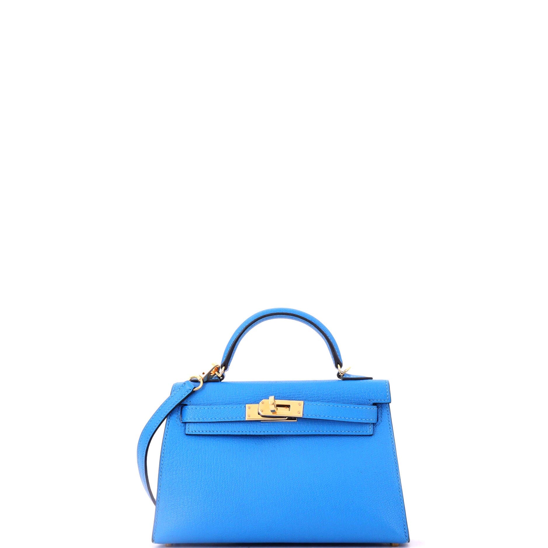 Kelly Mini II Bag Blue Chevre Mysore with Gold Hardware 20, Main, color, Blue