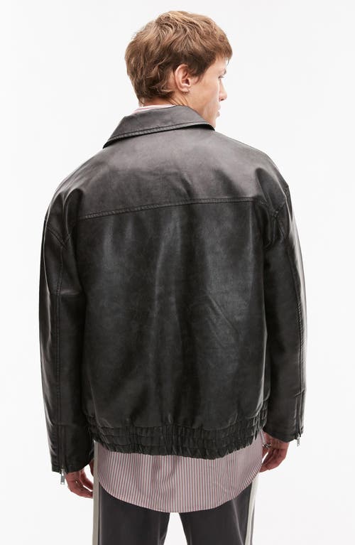 Topman Distressed Faux Leather Oversized Bomber Jacket In Black In Black