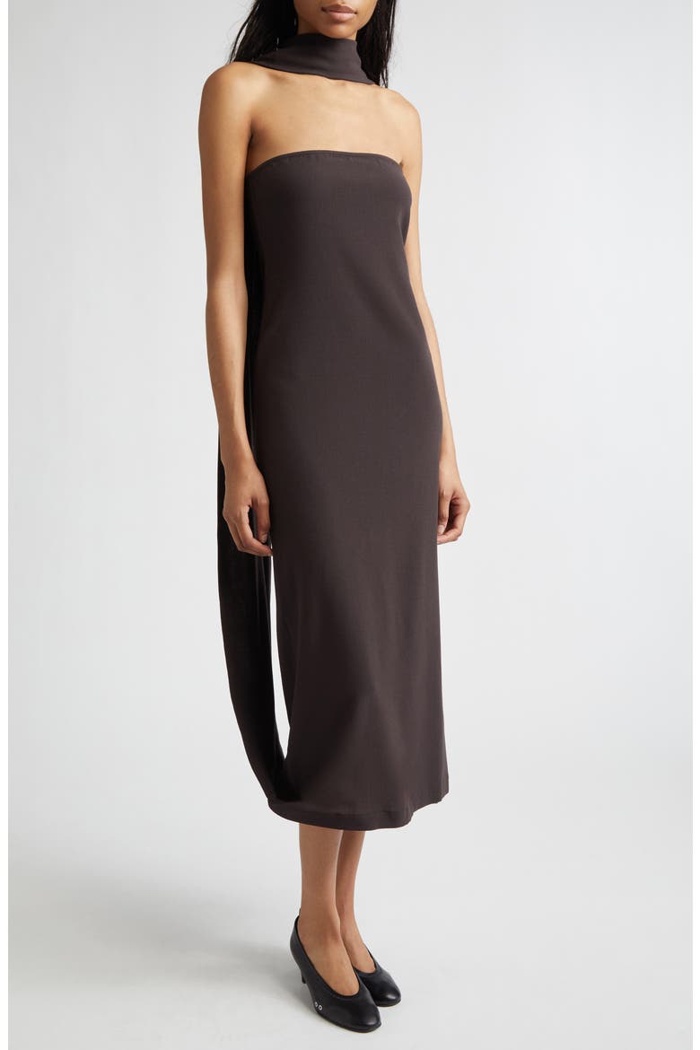Alberch Strapless Wool Blend Dress with Attached Scarf, Main, color, GREY