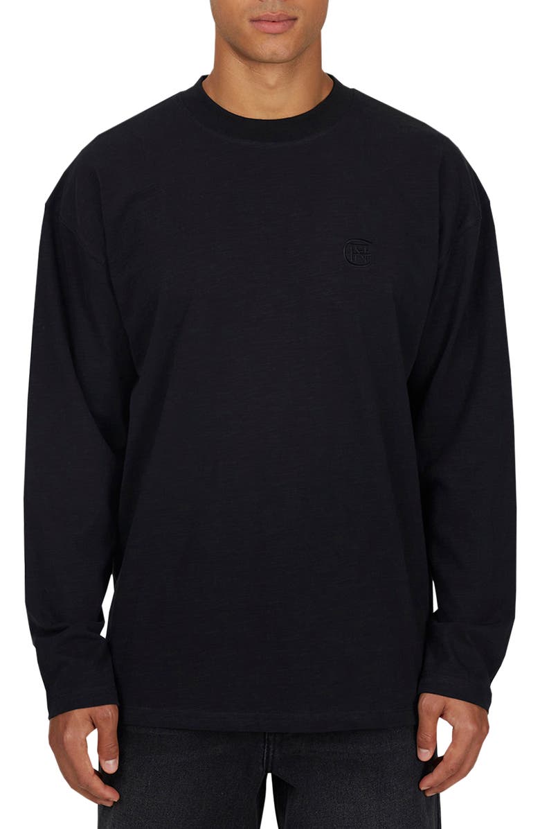 Good For Nothing Emblem Tonal Relaxed Slub Long sleeve T-shirt, Main, color, Black