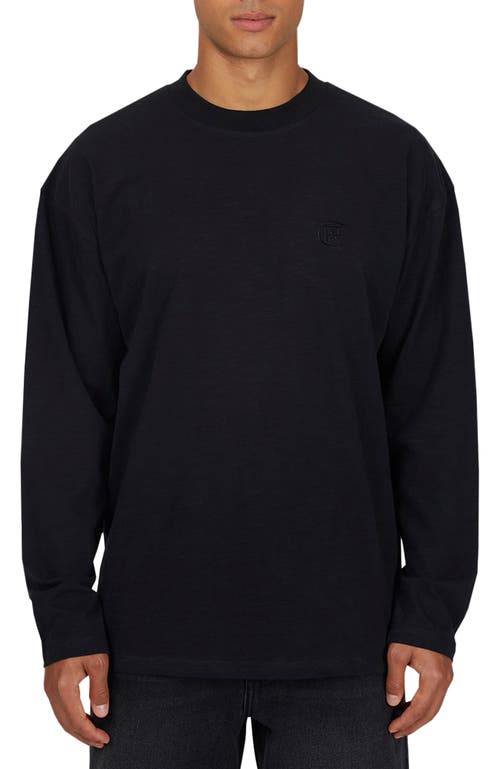 Good For Nothing Emblem Tonal Relaxed Slub Long Sleeve T-shirt In Black