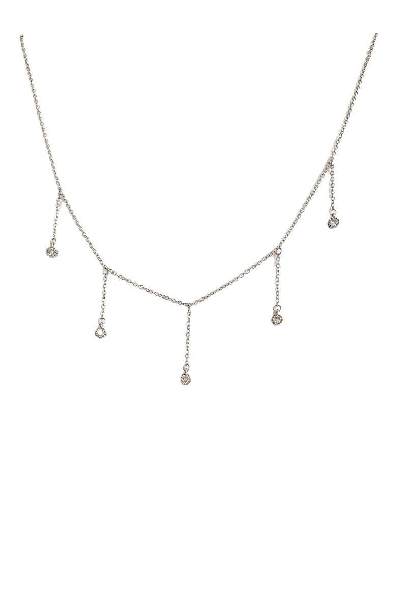 Drop Necklace with Five Cubic Zirconia Stone, Main, color, Silver