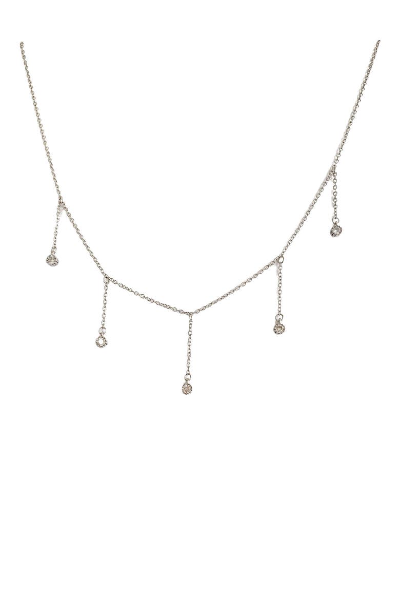 Hollywood Sensation Drop Necklace with Five Cubic Zirconia Stone, Main, color, Silver