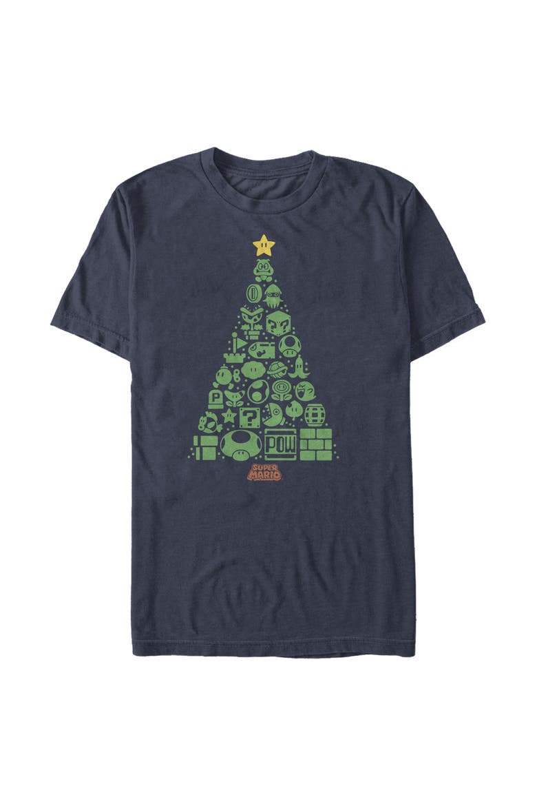 Men's Nintendo Christmas Tree Mosaic  Graphic T-Shirt, Main, color, Navy Blue