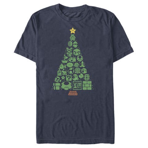 Men's Nintendo Christmas Tree Mosaic  Graphic T-Shirt