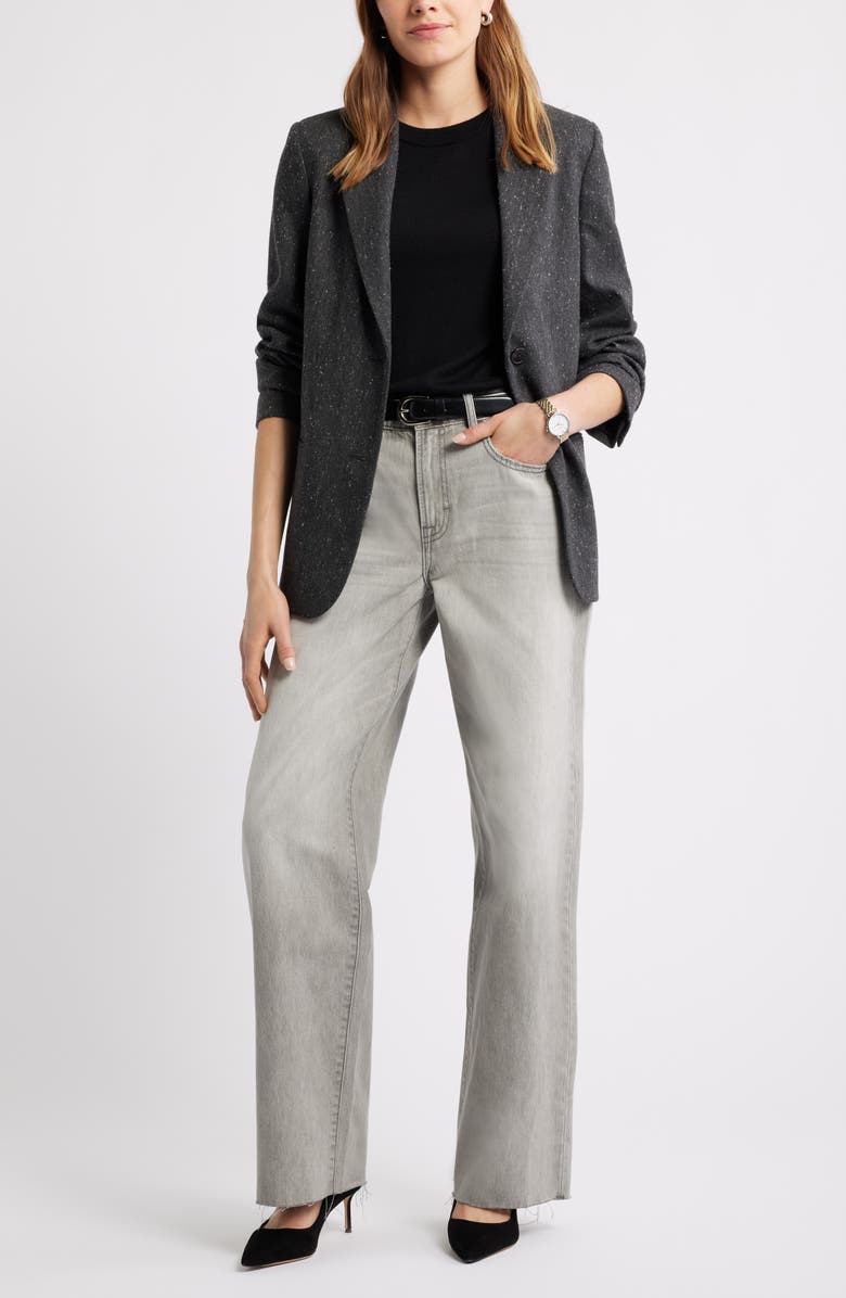 Caslon<sup>®</sup> Short Sleeve Wool Blend Sweater Top, Alternate, color, Black