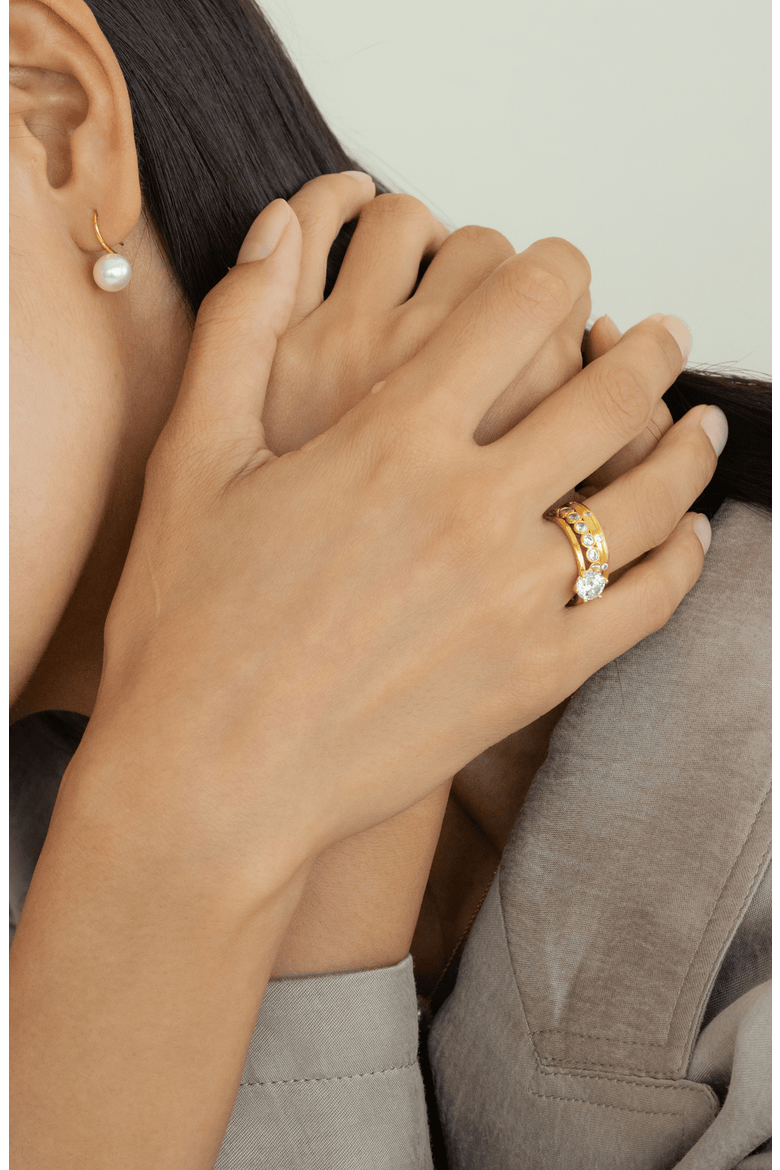 18K Gold Plated Sterling Silver Golden Gala Ring Trio Gift Idea, Alternate, color, Silver