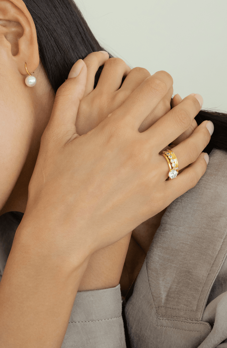 Bearfruit Jewelry 18K Gold Plated Sterling Silver Golden Gala Ring Trio Holiday Gift Idea, Alternate, color, Gold