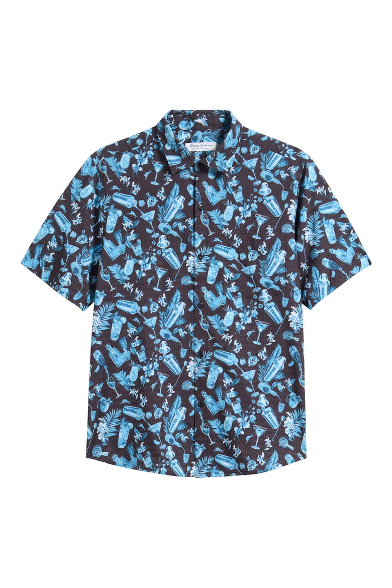 Bahama Coast Mix 'n' Sip IslandZone® Short Sleeve Button-Up Shirt, Main, color, MAJOLICA BLUE