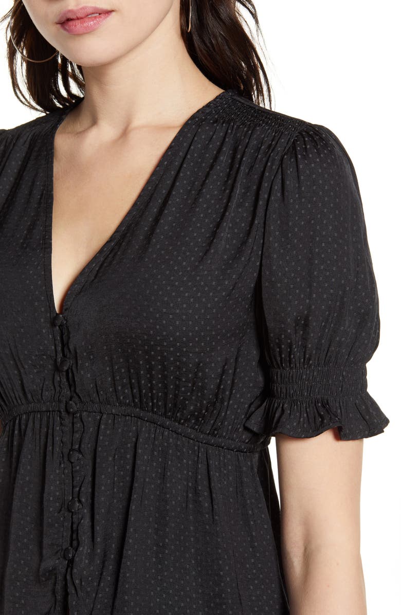 Ten Sixty Sherman Shirred Sleeve Jacquard Dot Top, Alternate, color,