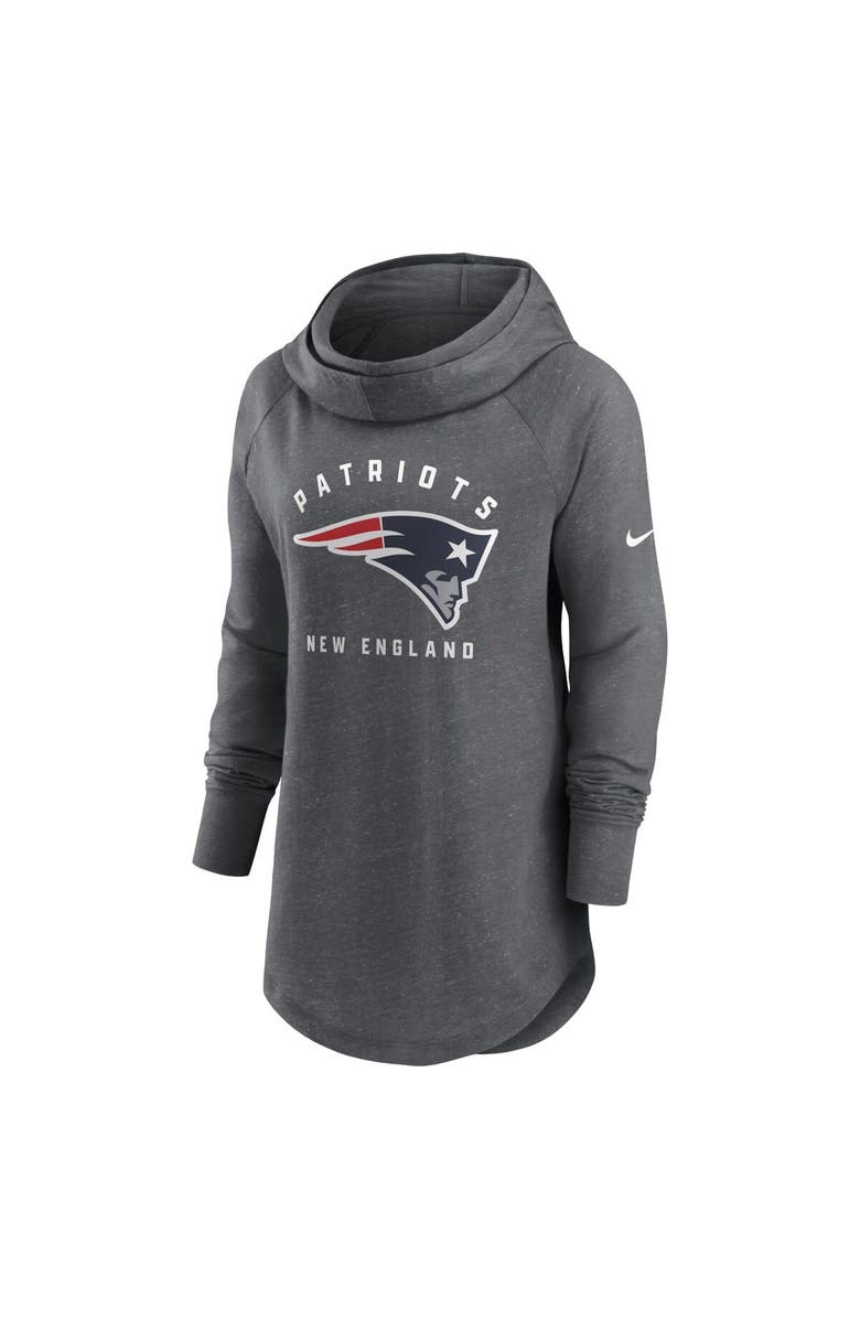 Nike Women's Nike Heather Charcoal New England Patriots Raglan Funnel Neck Pullover Hoodie, Alternate, color, Heather Charcoal