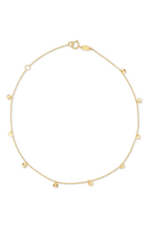 14K Gold Disc Station Anklet