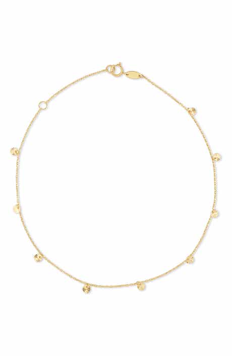 14K Gold Disc Station Anklet