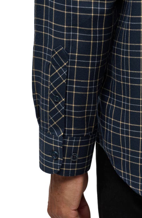 Travismathew Cloud Plaid Flannel Button-up Shirt In Total Eclipse/apricot