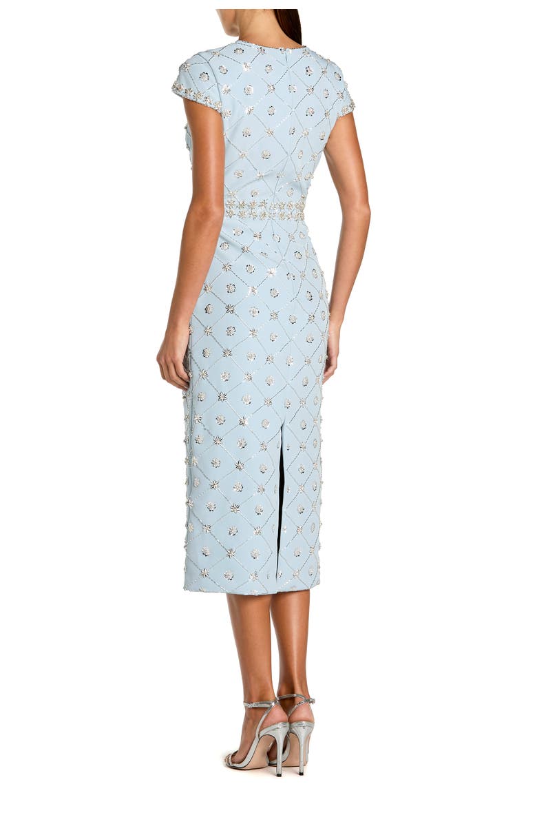 Mac Duggal Beaded Short Sleeve Crew Neck Sheath Midi Dress, Alternate, color, Powder Blue
